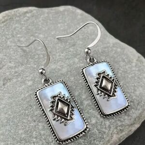 Boho western white gold plated rectangular earrings
